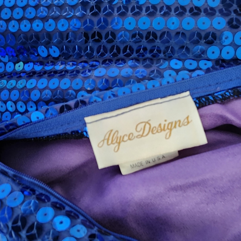 Vintage Alyce Designs Blue Sequin Puff Sleeve Dress - Picture 4 of 5